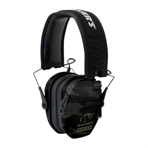 RAZOR SLIM Electronic Muffs offer compact, foldable design, 23 dB sound reduction, Sound Activated Compression, and enhanced comfort for optimal shooting experience.