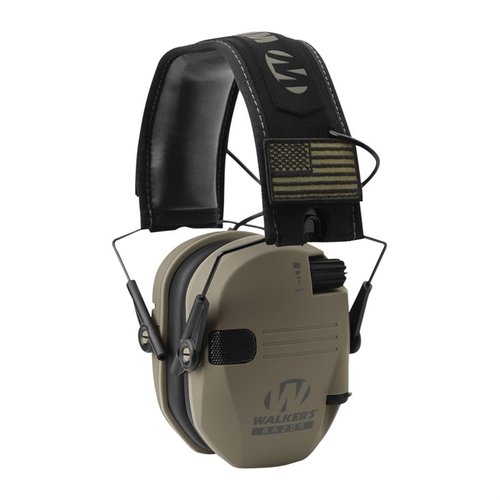 Protect your hearing with Walkers Razor Patriot Series muffs featuring 23dB sound reduction, HD speakers, and a patriotic design for comfort on the range.