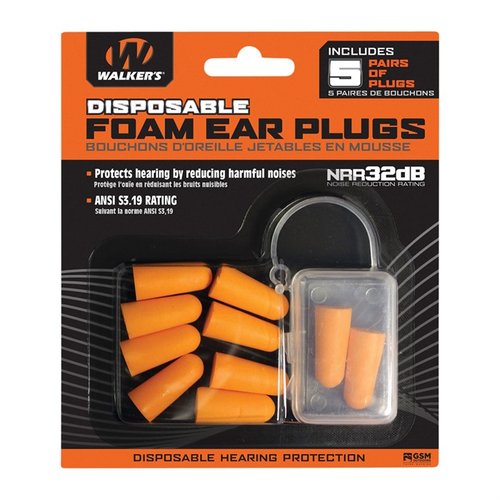 Walkers Foam Ear Plugs offer 25 dB noise reduction, a neckband to keep them connected, and replacement plugs for ongoing hearing protection at the range.