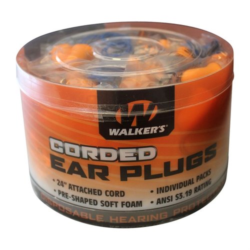 Walkers Corded Foam Ear Plugs offer 32 dB sound reduction, tethered design for easy access, and a 24-inch cord for hassle-free shooting sessions.