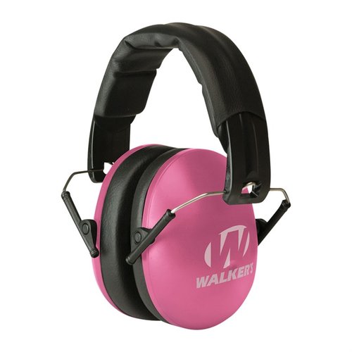 Walkers Youth & Women's Folding Muffs provide 23 dB noise reduction, a comfortable fit for smaller heads, and a stylish pink design for women shooters.