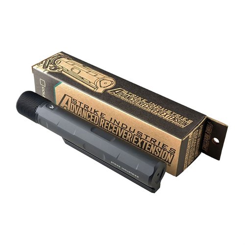 Upgrade your AR15/AR10 with the Strike Industries Advanced Receiver Extension, featuring lightweight 7075-T6 aluminum, improved aesthetics, and reduced friction.