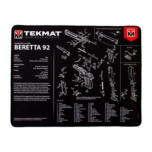 TekMat Ultra 20 Pistol Cleaning Mat offers waterproof, scratchproof protection with detailed firearm schematics for easy disassembly and reassembly.