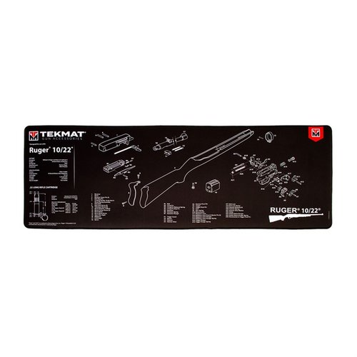 TekMat Ultra 44 Long Gun Cleaning Mat offers waterproof, scratchproof, and chemical-resistant features, with a complete schematic for easy firearm maintenance.