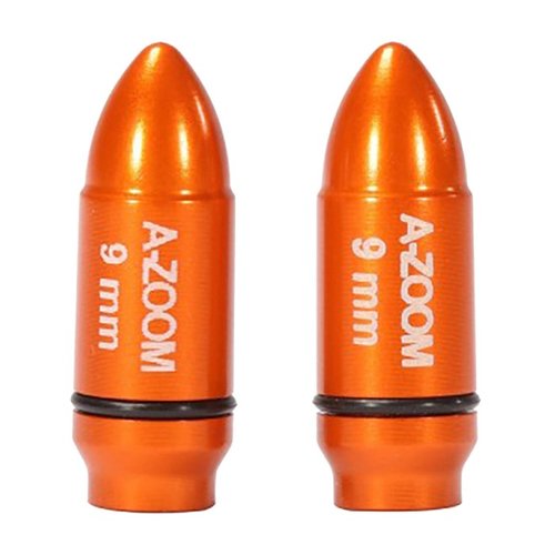 A-ZOOM AMMO SNAP CAP 9MM LUGER 2PK allows for safe practice of loading, unloading, and dry firing, enhancing shooting skills and gun handling proficiency.