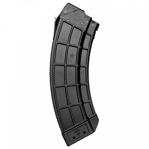 US PALM's AK 30-round magazine features a durable one-piece design, low-friction follower, and stainless-steel latch cage for reliable loading and grip.