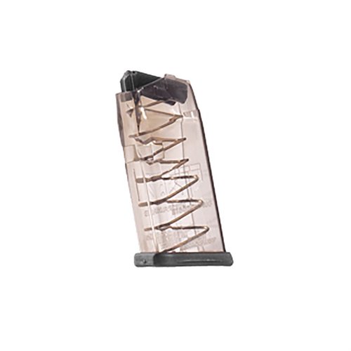 .45 Glock® 21, 30, 41 compatible magazines in various capacities, featuring extreme impact resistance, easy disassembly, and a translucent body for ammo visibility.
