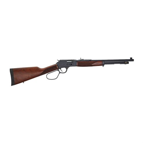 Henry's Big Boy Steel .45 Colt features a lightweight steel frame, side loading gate, adjustable sights, and a comfortable recoil pad, ideal for hunting.