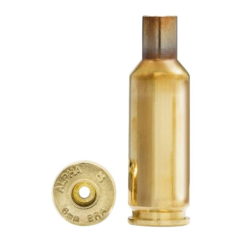 Alpha Munitions 6MM BRA BRASS enhances efficiency with a 40-degree shoulder, allowing higher capacity and longevity, even under high pressure.