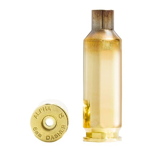 Discover Alpha Munitions 6mm Dasher Brass, featuring OCD optimized case head technology for enhanced durability, efficiency, and accuracy in precision shooting.