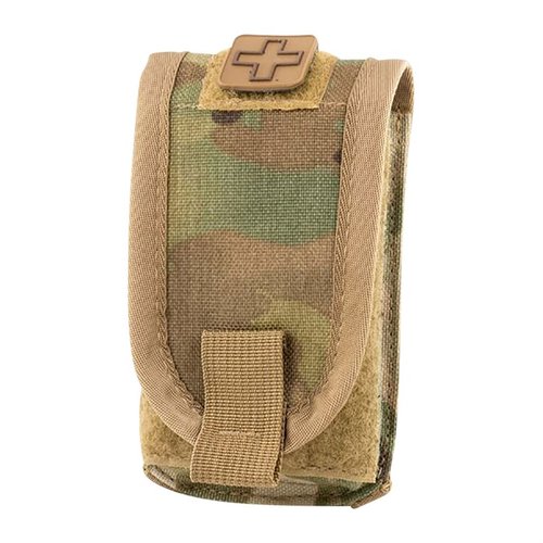 Pouch for SOF-T®T Wide Tourniquet & QuikClot® Combat Gauze, attaches to duty belts or MOLLE, with medical cross patch, made from durable 1000D Cordura.