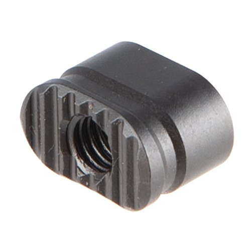 AR-15 Enhanced Magazine Release Button features a curved, serrated surface for improved grip, minimal protrusion, and durable 4140 steel construction.