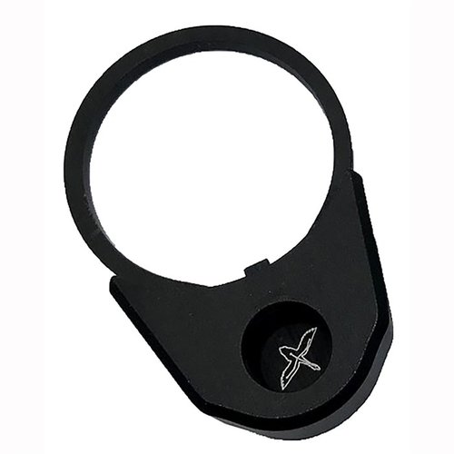 AR-15 end plate with 3 QD sling swivel sockets, made from durable billet 4140 steel, featuring a sleek design for easy stock collapse and compatibility with stakable castle nuts.