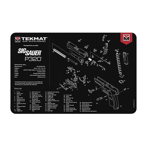 TEK MAT Pistol Gun Mat protects your firearm during cleaning with a soft polyester top, non-slip neoprene backing, and an exploded parts diagram for easy reference.