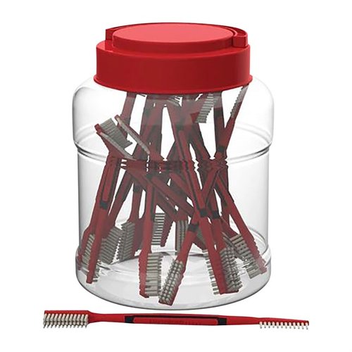 Sada 25 nylonových čisticích kartáčů s ergonomickým designem rukojeti, bezpečná pro jemné modření a rytí, snadno skladovatelná v praktickém tubusu.