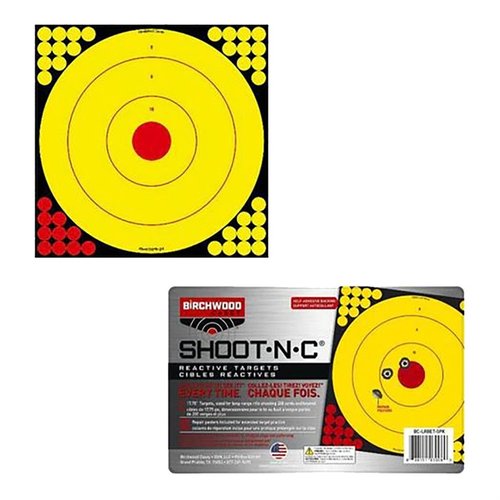 LONG RANGE SHOOT-N-C BULLSEYE TARGETS feature adhesive backing for easy application, visible black splatter for long range shooting, and come in a 5 pack.