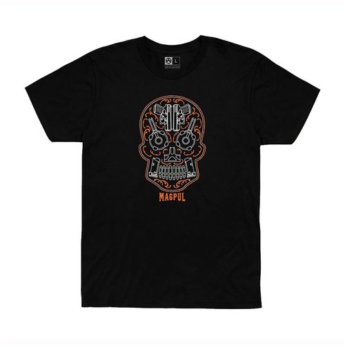 SUGAR SKULL T-SHIRT by MAGPUL offers a comfortable fit with tag-less neck, durable double-needle stitching, and is made from a soft cotton-polyester blend.