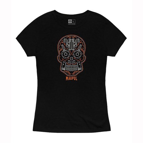 Stylish Magpul Sugar Skull T-Shirt made from a comfy cotton-polyester blend, featuring durable double-needle stitching and a tag-less neck for ultimate comfort.