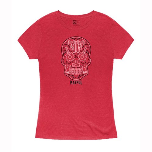 Magpul Sugar Skull T-Shirt offers a comfy fit with 52% combed ring-spun cotton, durable double-needle stitching, and a tag-less neck for all-day wear.