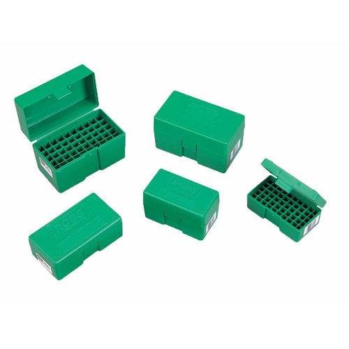 RCBS LARGE RIFLE AMMO BOX offers durable, stackable storage with anti-rattle bullet-tip nest and empty case support, perfect for organizing your Large Rifle cartridges.