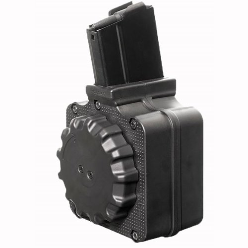 Upgrade your Springfield M1A with this durable 50-round polymer drum magazine, featuring Zytel construction and stainless steel spring for reliable performance.