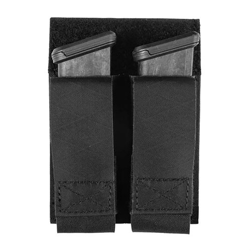 Double Pistol Magazine Pouch securely holds two magazines with strong magnets, durable laminate nylon, and MOLLE compatibility for versatile storage.