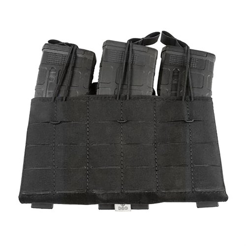 Compact Triple Magazine Panel holds 90 rounds silently, features bungee restraint, and stacks with modular pouches for versatile carrying options.
