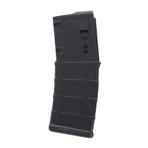 Magpul PMAG 10/30 offers a full-size 30-round profile with a 10-round capacity, featuring a unique locking plate, solid grip texture, and easy handling.