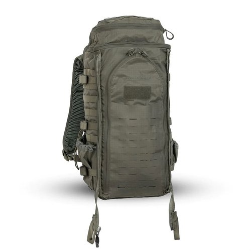 The Eberlestock Little Brother Pack offers 1,800 cu in storage, hydration storage, and MOLLE webbing, perfect for pairing with firearm-transport gear.