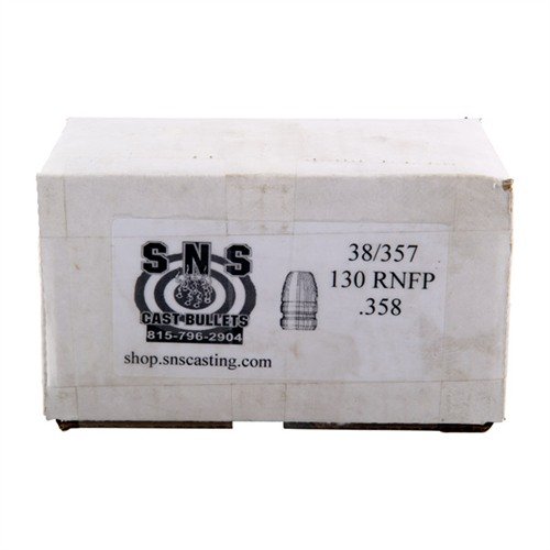 SNS CAST .38 Caliber bullets offer 130gr Round Nose Flat Point design, made from a high-quality alloy for consistent accuracy and economical pricing, perfect for shooters.