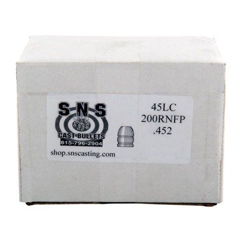 SNS .45 Caliber 200gr RNFP bullets offer exceptional accuracy with a durable 92% lead alloy and polymer coating, ideal for competitive shooting at great prices.