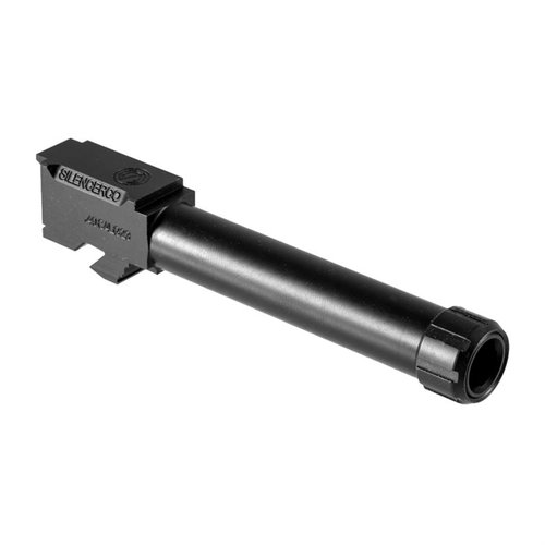 Závitové hlavně Silencerco pro Glock® vyrobené z 416R nerezové oceli s černým nitridovým nebo přírodním povrchem, kompatibilní s Gen 3 a Gen 4 Glock®.