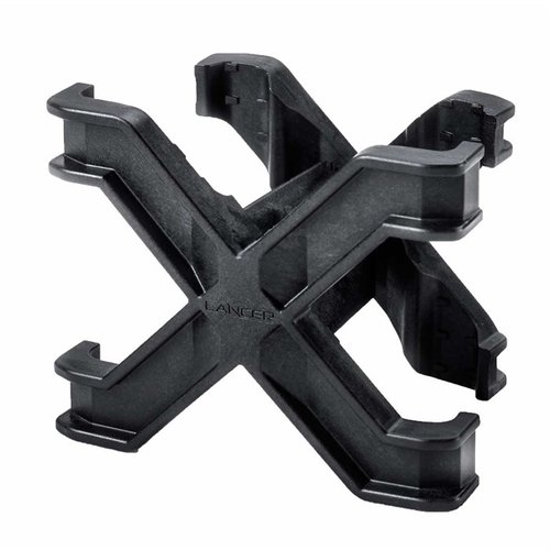 Lancer Systems MPX Magazine Coupler securely attaches two magazines side-by-side, weighs 1.6 oz, and allows easy viewing of round counts, available in black.