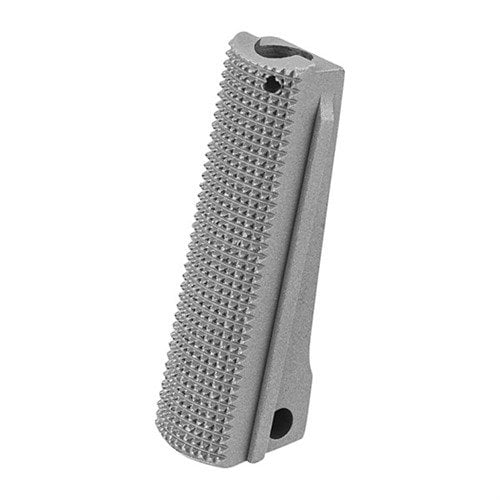 Fusion Pro-Series Mainspring Housing for 1911, CNC machined from solid stainless steel, features 20 lpi checkered back, available in stainless or black finish.
