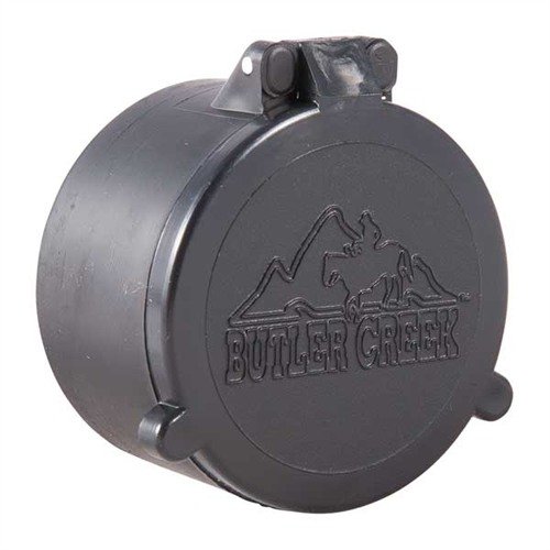 FLIP-OPEN OBJECTIVE LENS COVERS by BUTLER CREEK protect your scope lenses from debris with weatherproof, dust-proof, and moisture-proof design for tactical use.