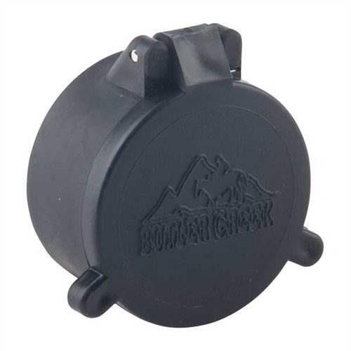 FLIP-OPEN OBJECTIVE LENS COVERS from BUTLER CREEK protect your scope's lenses from debris with easy flip-open access, ensuring durability in any tactical or hunting scenario.