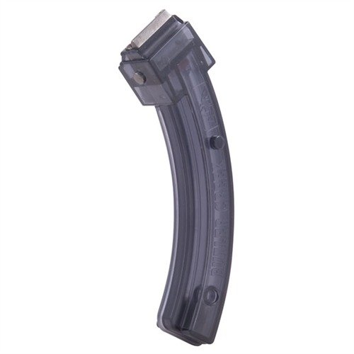 Extra-tough polymer magazine holds 25 rounds of .22LR, features self-lubricating design, smooth loading, and interlocking notches for fast reloads.