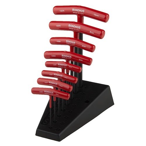 Sada T-HANDLE HEX TOOL SET od BONDHUS obsahuje 8 kusů s ergonomickým designem, solidními ocelovými rukojeťmi a efektivním spojením rukojeti s čepelí.