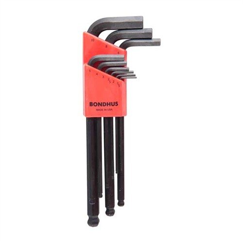 BALL-HEX "L" WRENCHES allow access at angles up to 25°, with a deluxe case and 12 inch & 9 metric sizes for versatile use in gunsmithing tasks.