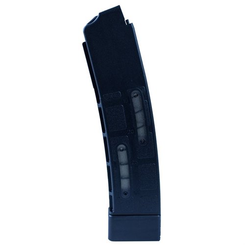 Factory replacement CZ Scorpion 30-round 9mm magazine with a window for easy round visibility, featuring a durable black finish for reliable performance.