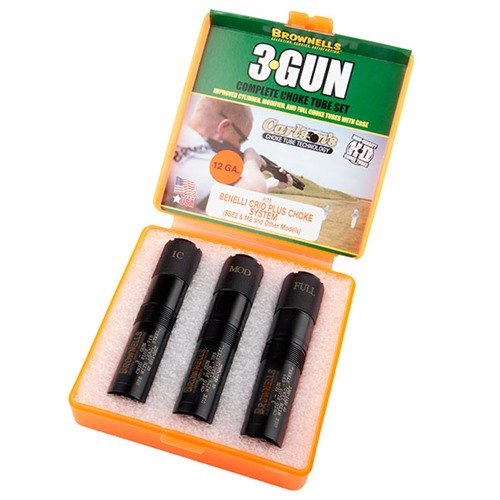 Set of 3 extended choke tubes for 12GA Benelli/Beretta, made of 1704 stainless steel for tighter patterns; includes Full, Modified, and Improved Cylinder.