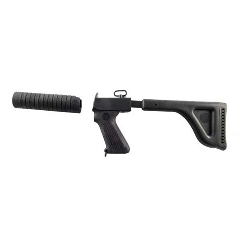 Zytel stock with steel mounting block folds for compact carry; M16 grip enhances control, while 1