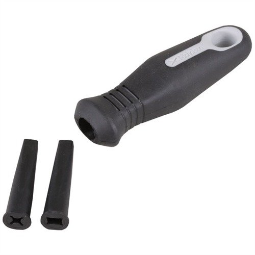 APEX TOOL GROUP Rubber File Handle offers a non-slip grip, absorbs vibration, and includes removable inserts for various file sizes, enhancing comfort and control.