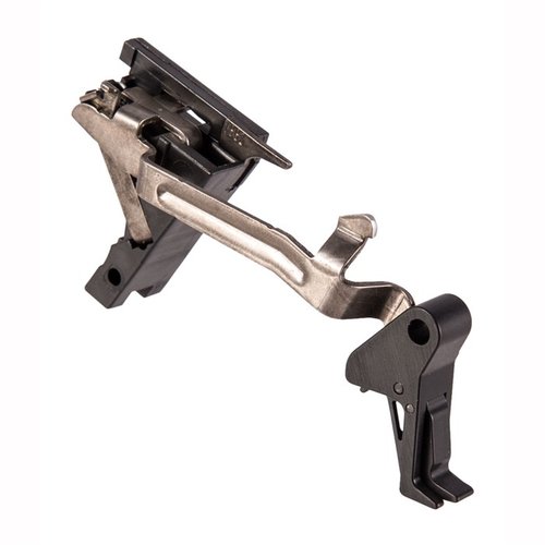 Enhance your Glock's performance with CMC's DROP-IN TRIGGER KIT, featuring a flat-faced trigger for a crisp break and reduced pull weight by 2 lbs.