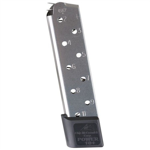 Chip McCormick's 1911 10RD .45 ACP magazine offers flawless feeding, durable stainless steel, and an anti-tilt follower for reliable performance.