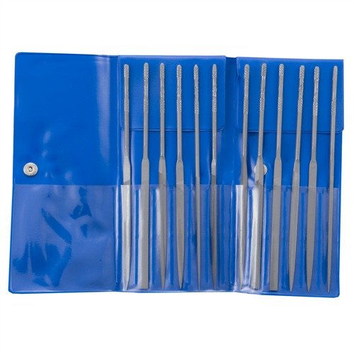FRIEDR. DICK GMBH Professional Gunsmith Needle File Set offers 12 precision files with knurled handles for a secure grip, housed in a durable storage roll.