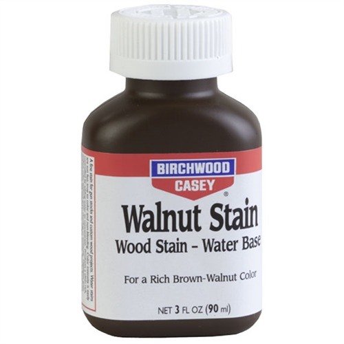 Birchwood Casey 3oz Walnut Stain offers adjustable color intensity, sun-fast durability, and a true brown-walnut hue, perfect for enhancing light woods like birch.