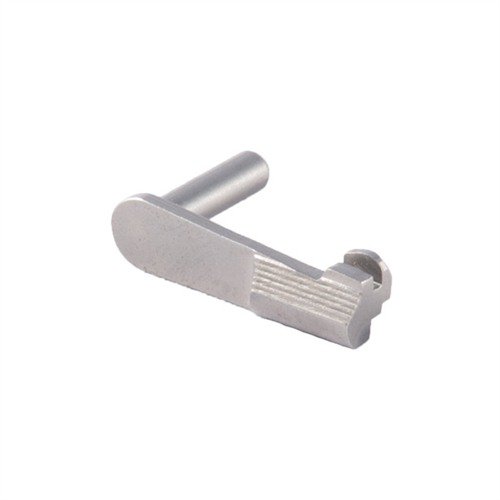 Heavy duty slide stop, precision machined from hardened steel, ensures secure lockup with standard or oversized pins for maximum accuracy and durability.