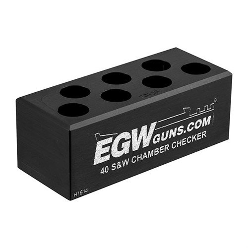 Avoid jams and misfires with EGW's 7-Hole Chamber Checkers, ensuring your .40 S&W ammo meets specs. Crafted from durable 6061 T6 aluminum, anodized matte black.