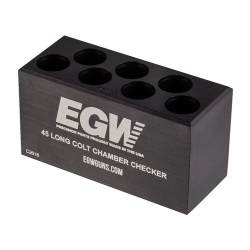 EGW 7-HOLE AMMO CHAMBER CHECKER is made from durable 6061 T6 aluminum, ensuring precision with Clymer reamers for accurate min/max measurements.